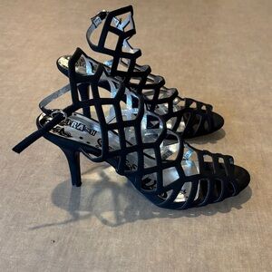 Brash Black Geometric Cutout Heels